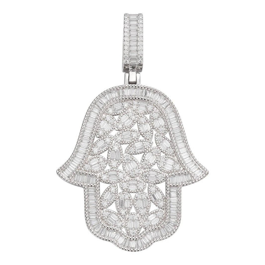 HarlemBling MOISSANITE 100 Evil Eyes Hamsa Hand Iced Out Pendant - 925 Silver - 3 Sizes 1.25"-3"