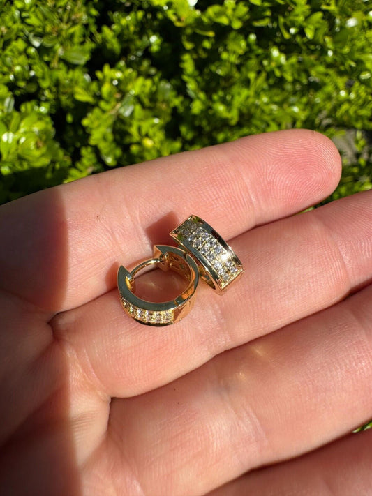 HarlemBling Moissanite 14k Gold Over 925 Silver Small Huggie Hoops Earrings 12mm Mens Ladies