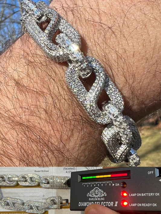HarlemBling MOISSANITE 14mm Mens Iced Gucci Infinity Link Bracelet Hip Hop Diamond Test  