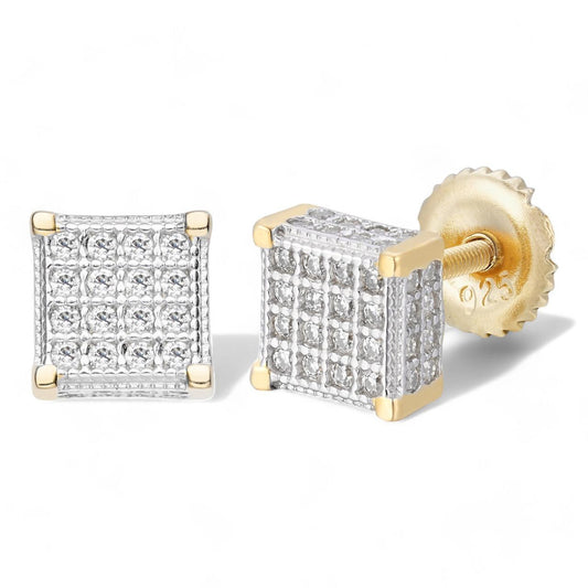 HarlemBling MOISSANITE 3D Cube Rapper Earrings - 14k Gold Vermeil 925 Silver - 6mm