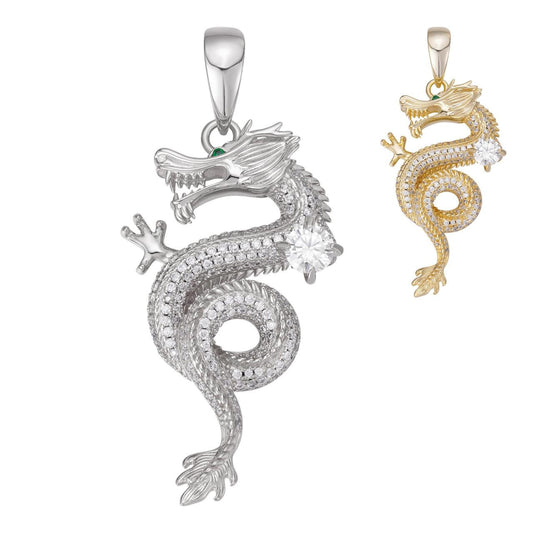 HarlemBling MOISSANITE 3D Dragon Hip Hop Pendant - 14k Gold Vermeil Or 925 Silver - Medium 2.25"