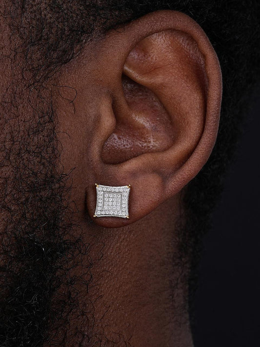 HarlemBling MOISSANITE 3D Kite Classic Iced Out Earrings - 14k Gold Vermeil 925 Silver - 11mm