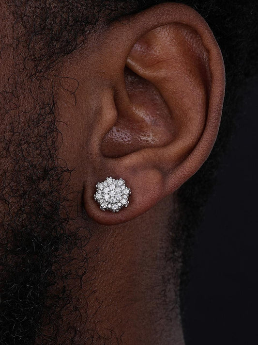 HarlemBling MOISSANITE 3D Round Cluster Iced Out Earrings - 925 Silver - 11mm