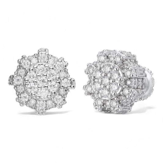 HarlemBling MOISSANITE 3D Round Cluster Iced Out Earrings - 925 Silver - 11mm