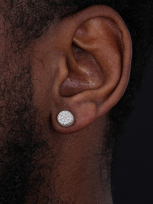 HarlemBling MOISSANITE 3D Round Iced Out Earrings - 14k Gold Vermeil 925 Silver - 8mm