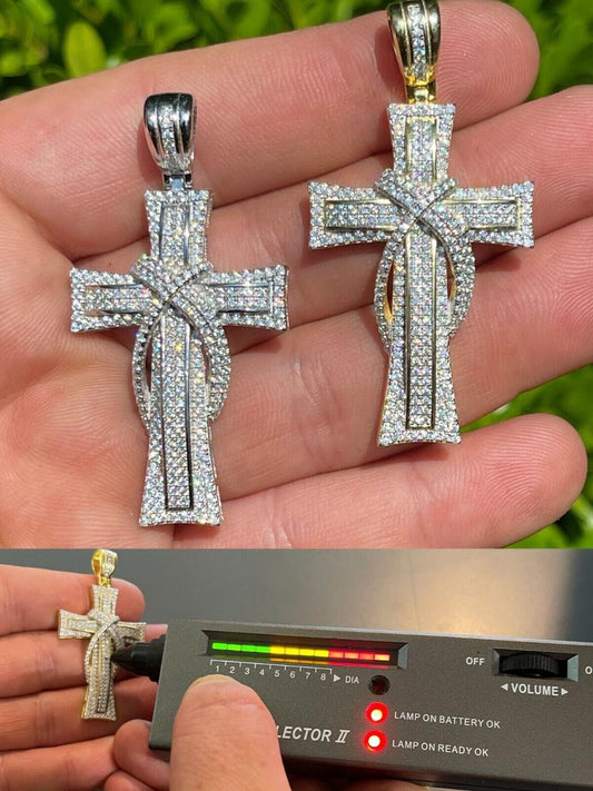 HarlemBling MOISSANITE 90s Classic Bust Down Cross - 10k Yellow Or White Gold - Medium 2"