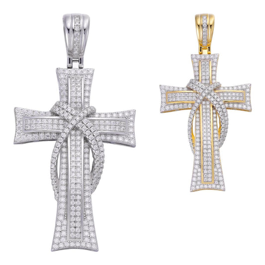 HarlemBling MOISSANITE 90s Classic Bust Down Cross - 14k Yellow Gold Vermeil Or 925 Silver - Medium 2"