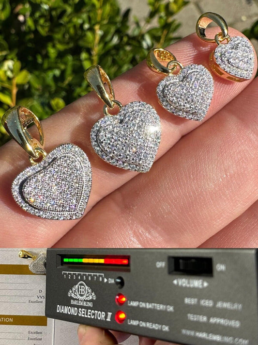 HarlemBling MOISSANITE 925 Silver 14K Gold Iced Small Ladies Heart Shaped Love Pendant Charm
