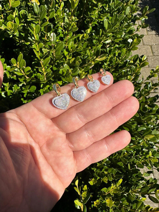 HarlemBling MOISSANITE 925 Silver 14K Gold Iced Small Ladies Heart Shaped Love Pendant Charm