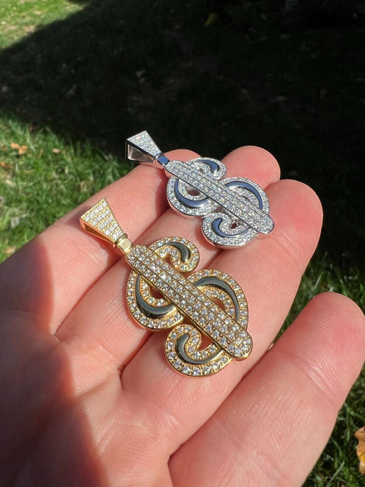 HarlemBling MOISSANITE 925 Silver Bling Iced Dollar dollar Sign Money Hip Hop Pendant Necklace