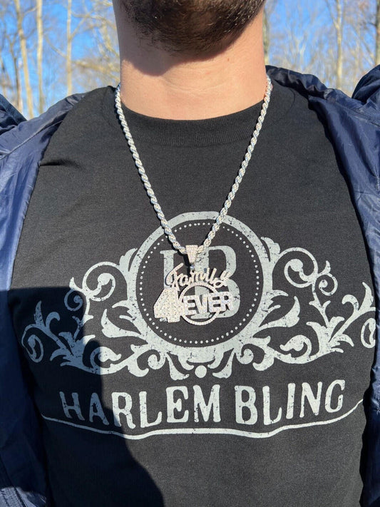 HarlemBling MOISSANITE 925 Silver / Gold Family Forever 4EVER Iced Hip Hop Necklace Pendant