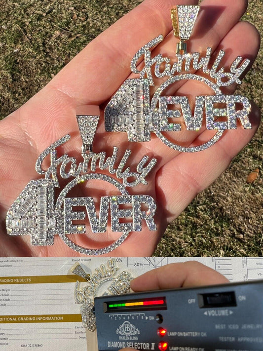 HarlemBling MOISSANITE 925 Silver / Gold Family Forever 4EVER Iced Hip Hop Necklace Pendant
