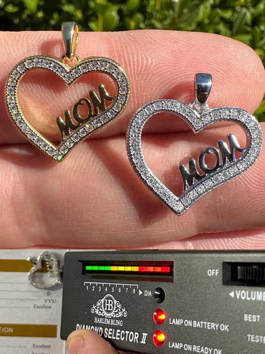 HarlemBling MOISSANITE 925 Silver/Gold Iced Mom Heart Shape Love Mother Day Pendant Necklace