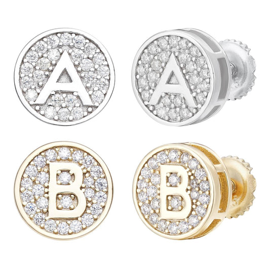 HarlemBling MOISSANITE A-Z Initial Letter Earrings - 14k Gold Vermeil Or 925 Silver - 10mm