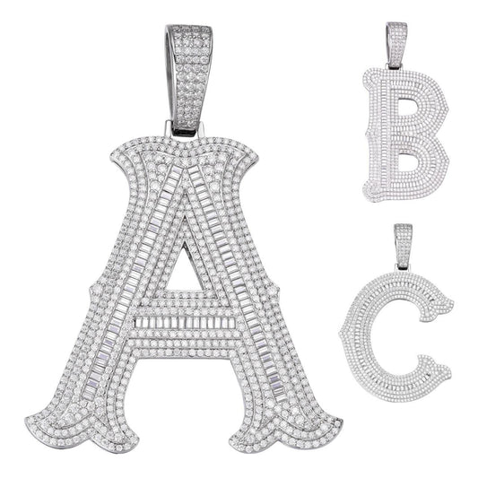 HarlemBling MOISSANITE A - Z Initials Gothic Letter Iced Out Pendant - 925 Silver - Large 2"