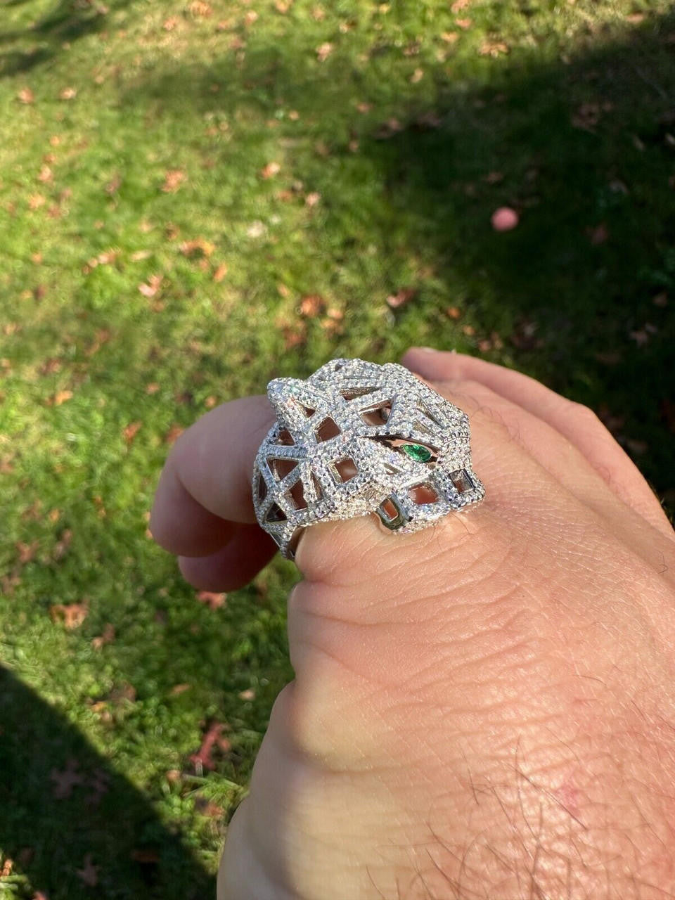 HarlemBling MOISSANITE & Emerald Geometric Panther Iced Hip Hop Ring Real Solid 925 Silver