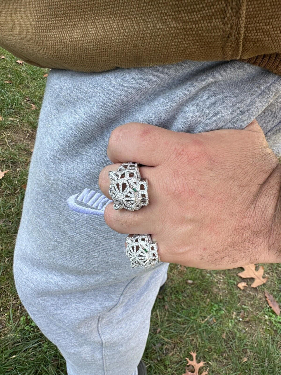 HarlemBling MOISSANITE & Emerald Geometric Panther Iced Hip Hop Ring Real Solid 925 Silver