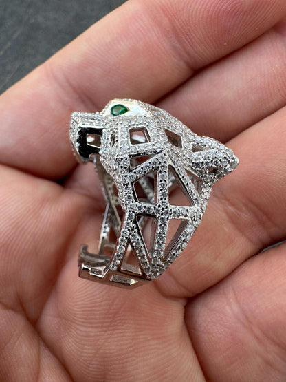 HarlemBling MOISSANITE & Emerald Geometric Panther Iced Hip Hop Ring Real Solid 925 Silver