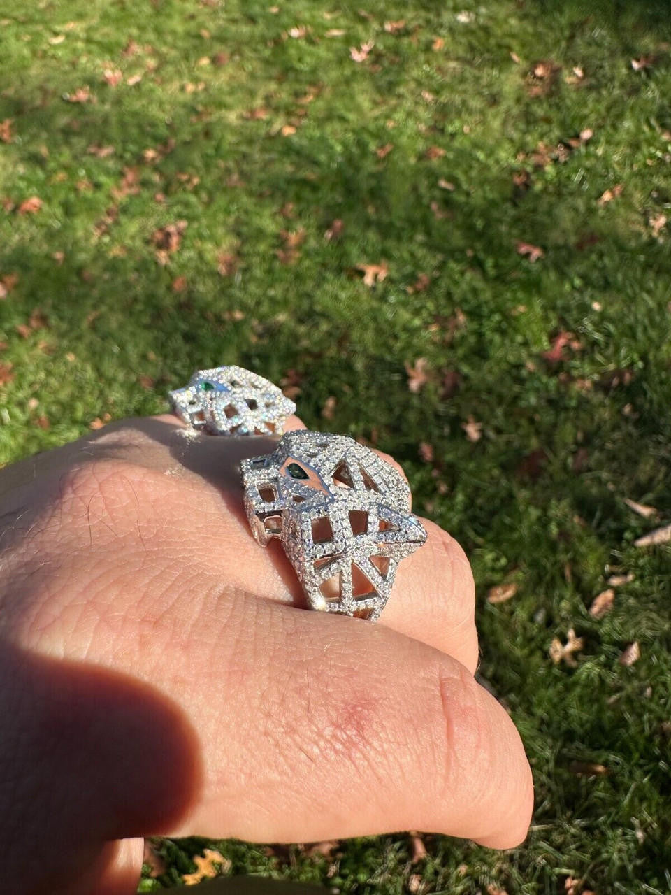 HarlemBling MOISSANITE & Emerald Geometric Panther Iced Hip Hop Ring Real Solid 925 Silver