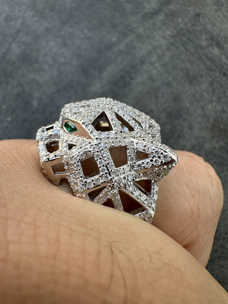 HarlemBling MOISSANITE & Emerald Geometric Panther Iced Hip Hop Ring Real Solid 925 Silver