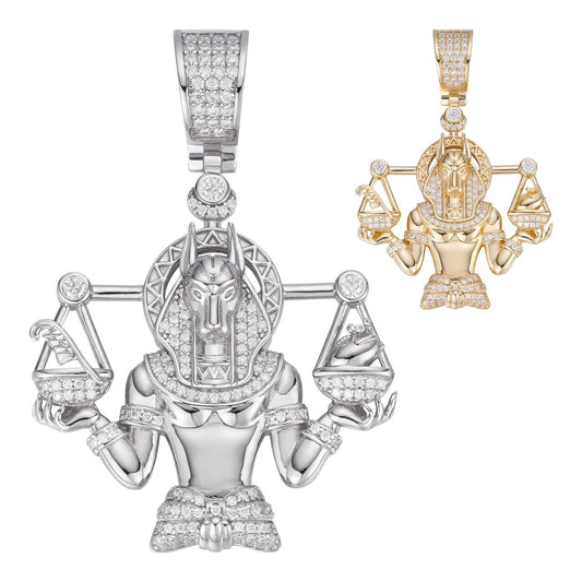 HarlemBling MOISSANITE Anubis Egyptian Pharoah Pendant - 14k Gold Vermeil Or 925 Silver - Medium 2"