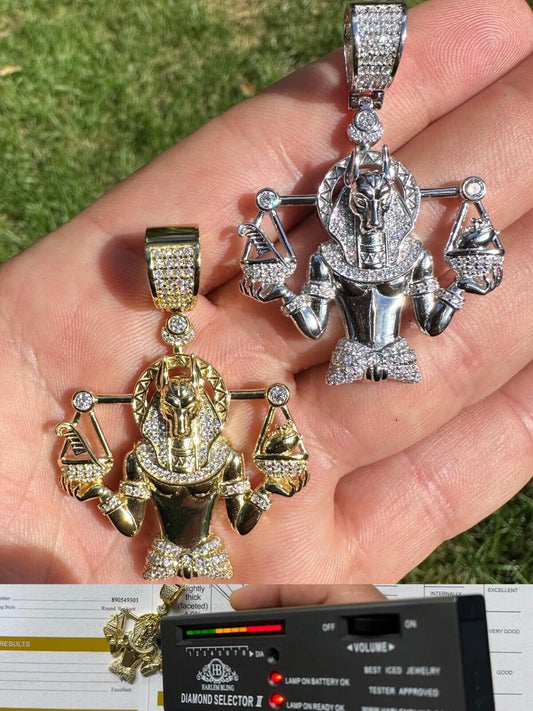 HarlemBling MOISSANITE Anubis Pendant Real 925 Silver / Gold Iced Egyptian Pharoah Necklace