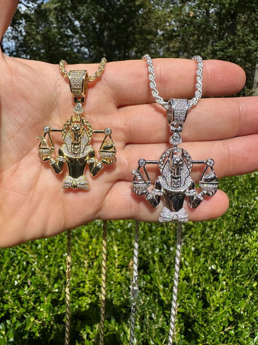 HarlemBling MOISSANITE Anubis Pendant Real 925 Silver / Gold Iced Egyptian Pharoah Necklace