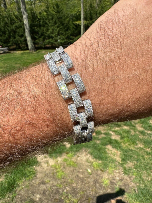 HarlemBling MOISSANITE Baguette 14mm Mens Iced Panther Link Presidential Bracelet Hip Hop