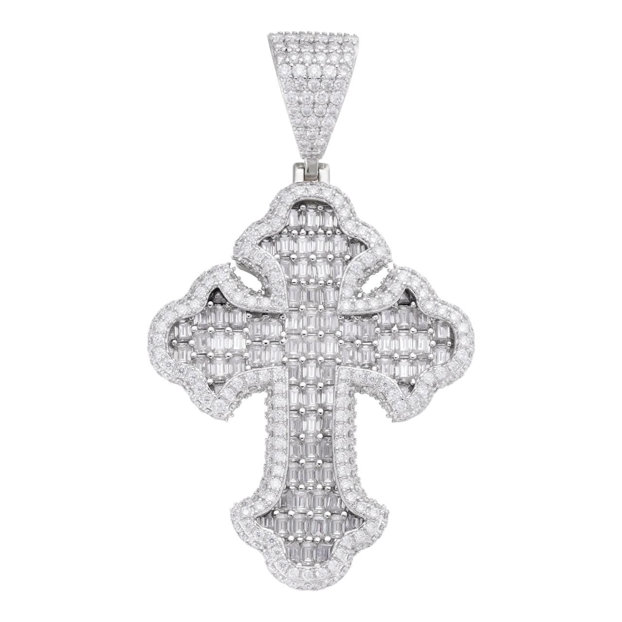 HarlemBling MOISSANITE Baguette Gothic Tupac Cross Pendant - 925 Silver - 3 Sizes 1.5"-2.75"