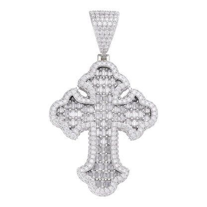 HarlemBling MOISSANITE Baguette Gothic Tupac Cross Pendant - 925 Silver - 3 Sizes 1.5"-2.75"