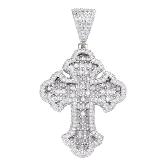 HarlemBling MOISSANITE Baguette Gothic Tupac Cross Pendant - 925 Silver - 3 Sizes 1.5"-2.75"