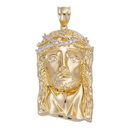HarlemBling MOISSANITE Baguette Jesus Piece Pendant - 14k Gold Vermeil 925 Silver  - 3 Sizes 1"-2.5"