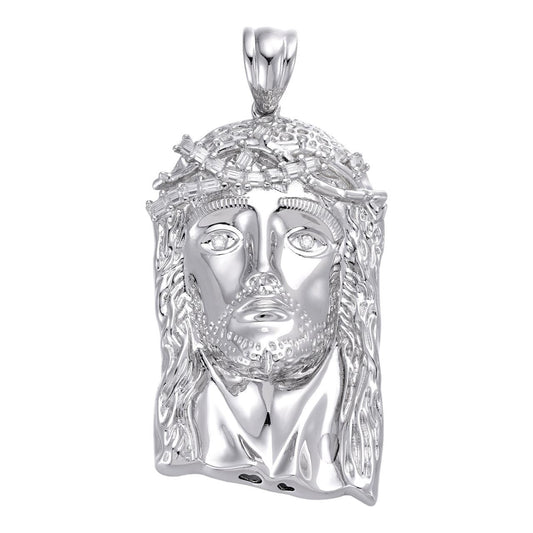 HarlemBling MOISSANITE Baguette Jesus Piece Pendant - 925 Silver - 3 Sizes 1"-2.5"