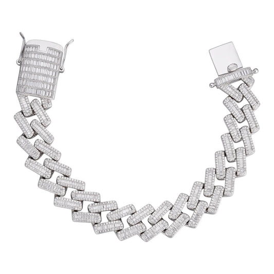 HarlemBling MOISSANITE Baguette Modern Prong Miami Cuban Link Bracelet Iced Out - 925 Silver - 12mm-22mm - 7"-8.5"