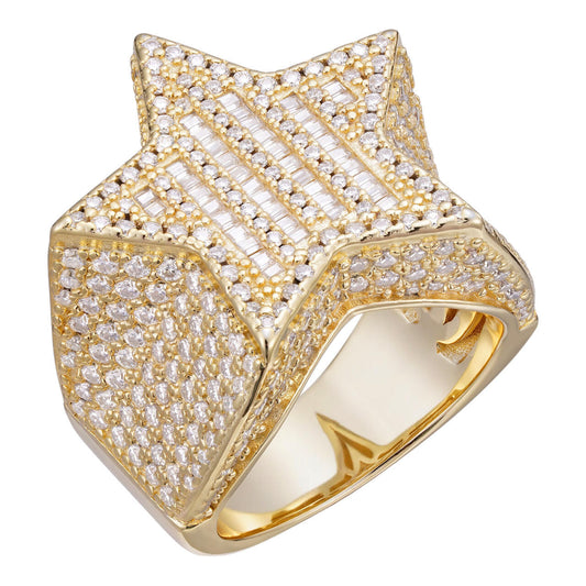 HarlemBling MOISSANITE Baguette Rap Star Ring - 14k Gold Vermeil 925 Silver
