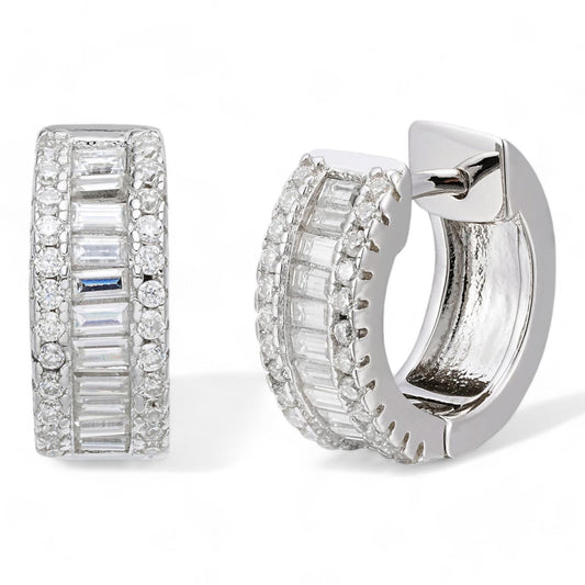 HarlemBling MOISSANITE Baguette Small Huggie Hoops - 925 Silver - 12mm