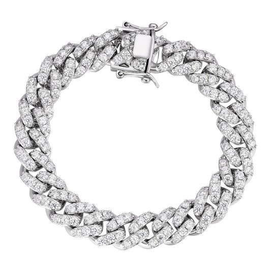 HarlemBling MOISSANITE Big Stone Miami Cuban Link Bracelet Iced Out - 925 Silver - 12mm - 7"- 8"