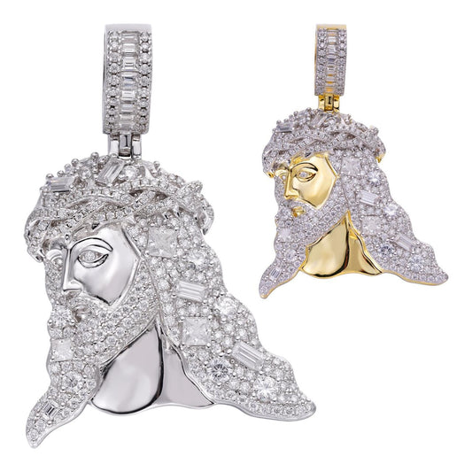 HarlemBling MOISSANITE Bust Down Baguette Jesus Pendant - 14k Yellow Gold Vermeil Or 925 Silver - Large 2.5"