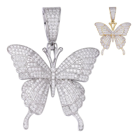 HarlemBling MOISSANITE  Butterfly Iced Out Pendant- 14k Gold Vermeil Or 925 Silver - Medium 2"