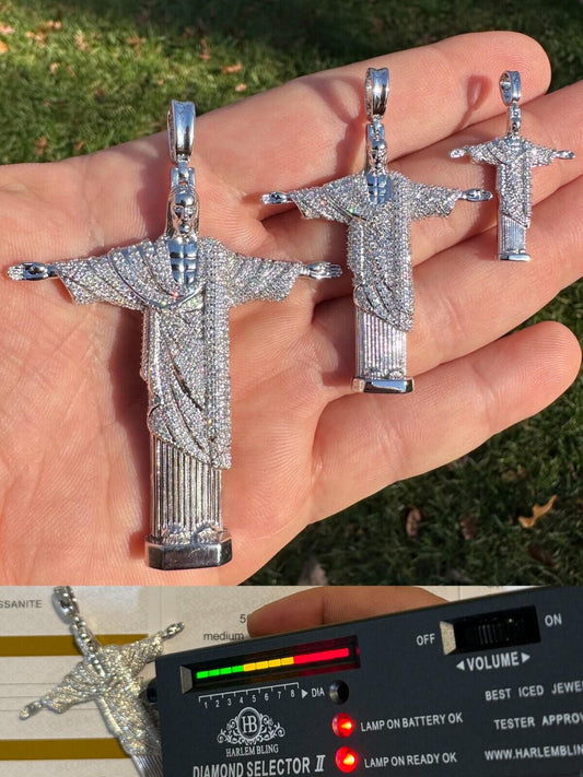 HarlemBling MOISSANITE Christ The Redeemer 925 Silver Necklace Jesus Iced Hip Hop Necklace