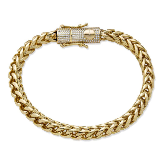 HarlemBling MOISSANITE CLASP Franco Bracelet - 14k Gold Plated Stainless Steel - 7.5"-8.5" - 4mm-6mm