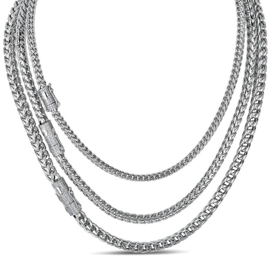 HarlemBling MOISSANITE CLASP Franco Chain Necklace - Stainless Steel W. 925 Silver Clasp - 18"-30" - 4mm-6mm