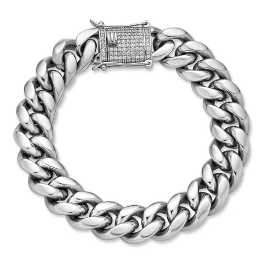 HarlemBling MOISSANITE CLASP Miami Cuban Link Bracelet - Stainless Steel W. 925 Silver Clasp - 7"-8.5" - 8mm-14mm