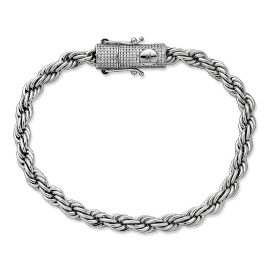 HarlemBling MOISSANITE CLASP Rope Bracelet - Stainless Steel W. 925 Silver Clasp - 7.5"-8.5" - 4mm-6mm