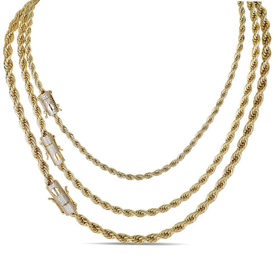 HarlemBling MOISSANITE CLASP Rope Chain Necklace - 14k Gold Plated Stainless Steel - 18"-30" - 4mm-6mm