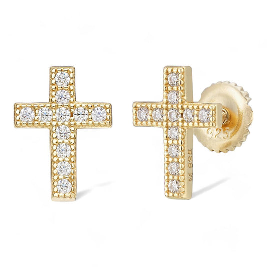 HarlemBling MOISSANITE Classic Cross Earrings - 14k Gold Vermeil 925 Silver - 8x11mm