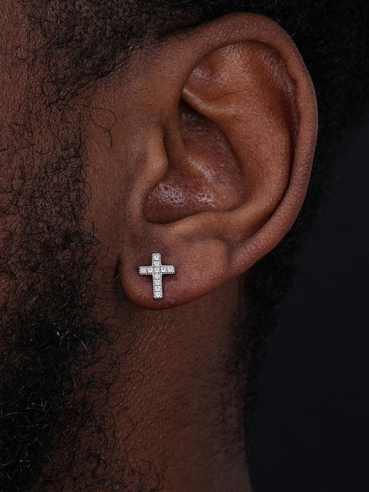 HarlemBling MOISSANITE Classic Cross Earrings - 925 Silver - 8x11mm