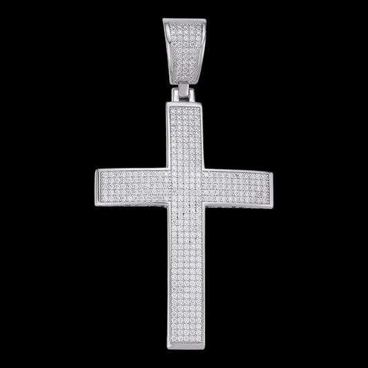 HarlemBling MOISSANITE Classic Iced Out Cross Pendant - 10k White Gold - Large 2.5"