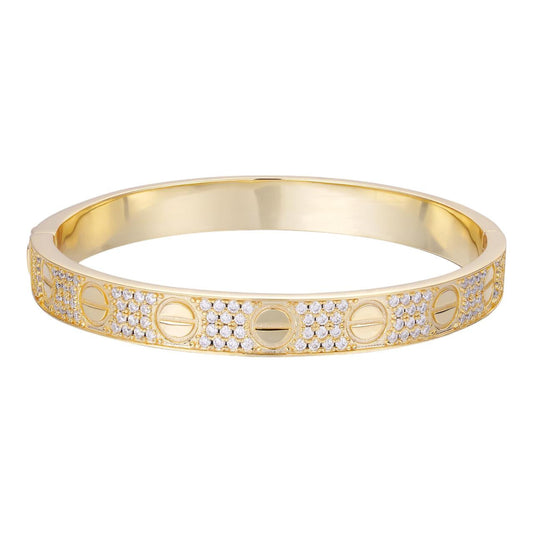 HarlemBling MOISSANITE Classic Love Bangle Bracelet Fully Iced Out - 14k Gold Vermeil 925 Silver - 5.5"-8"