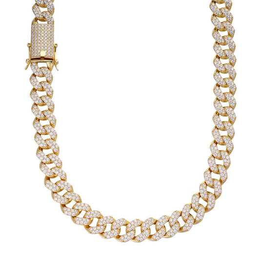 HarlemBling MOISSANITE Classic Miami Cuban Link Chain Necklace Iced Out - 14k Gold Vermeil 925 Silver - 6mm-18mm - 16-30"